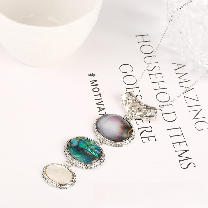 Ocean Lover Oval Shell Pendant Jewelry Abalone Shell Alloy Holder Fashionable Eye-Catching Accessory