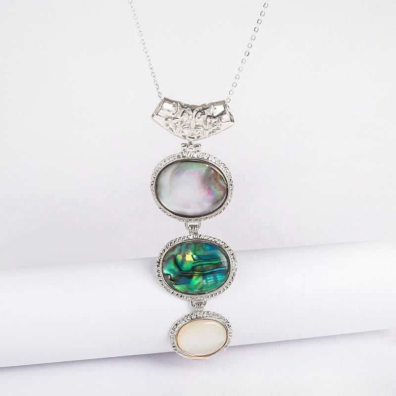 Ocean Lover Oval Shell Pendant Jewelry Abalone Shell Alloy Holder Fashionable Eye-Catching Accessory