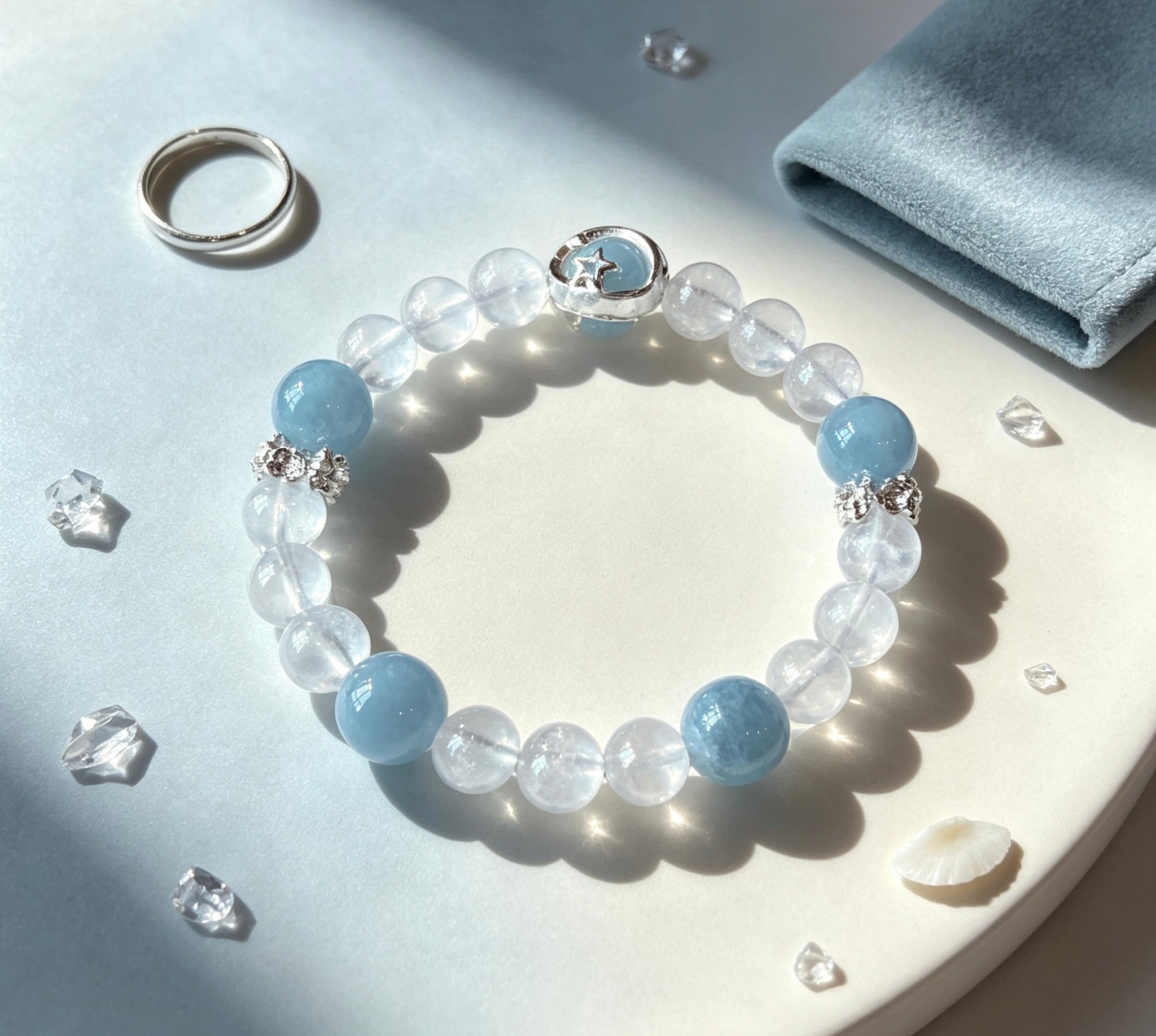 sea sapphire and white moonstone mixed bracelet