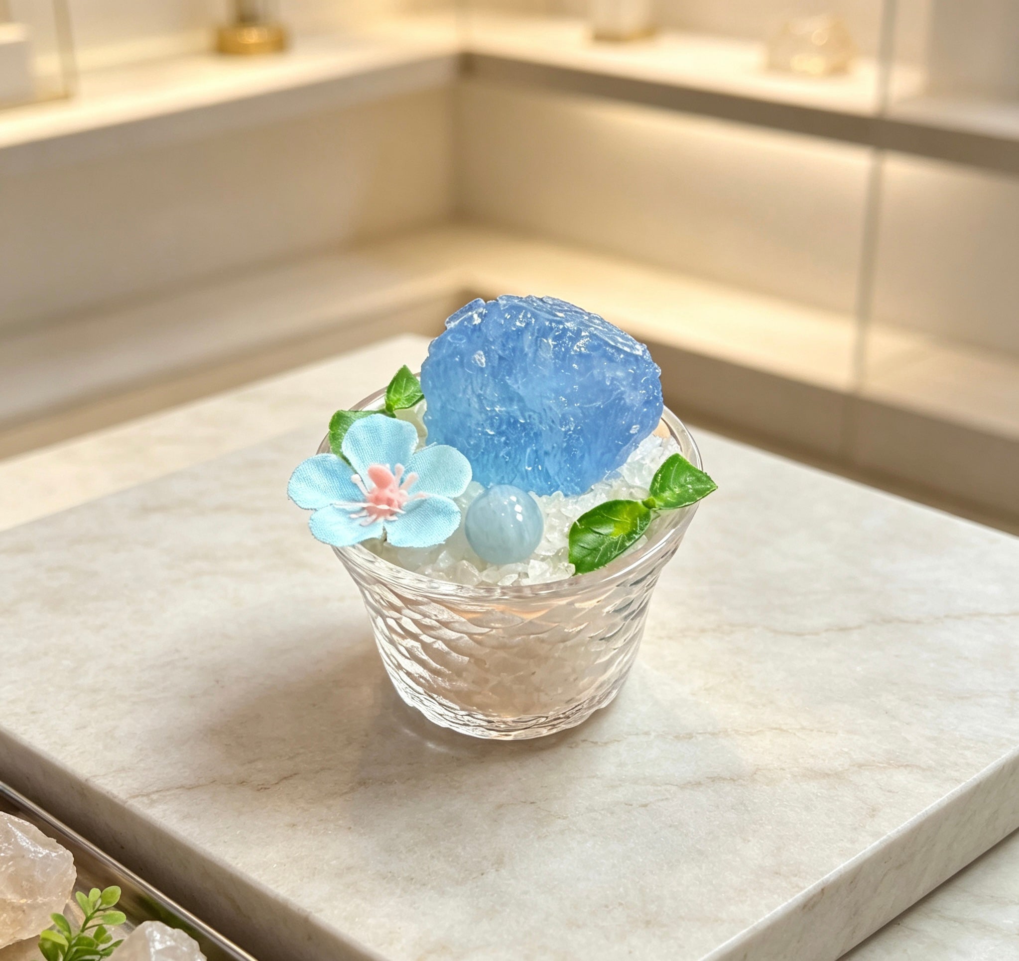 All-natural aquamarine flower pot, a beautifully giftable office plant