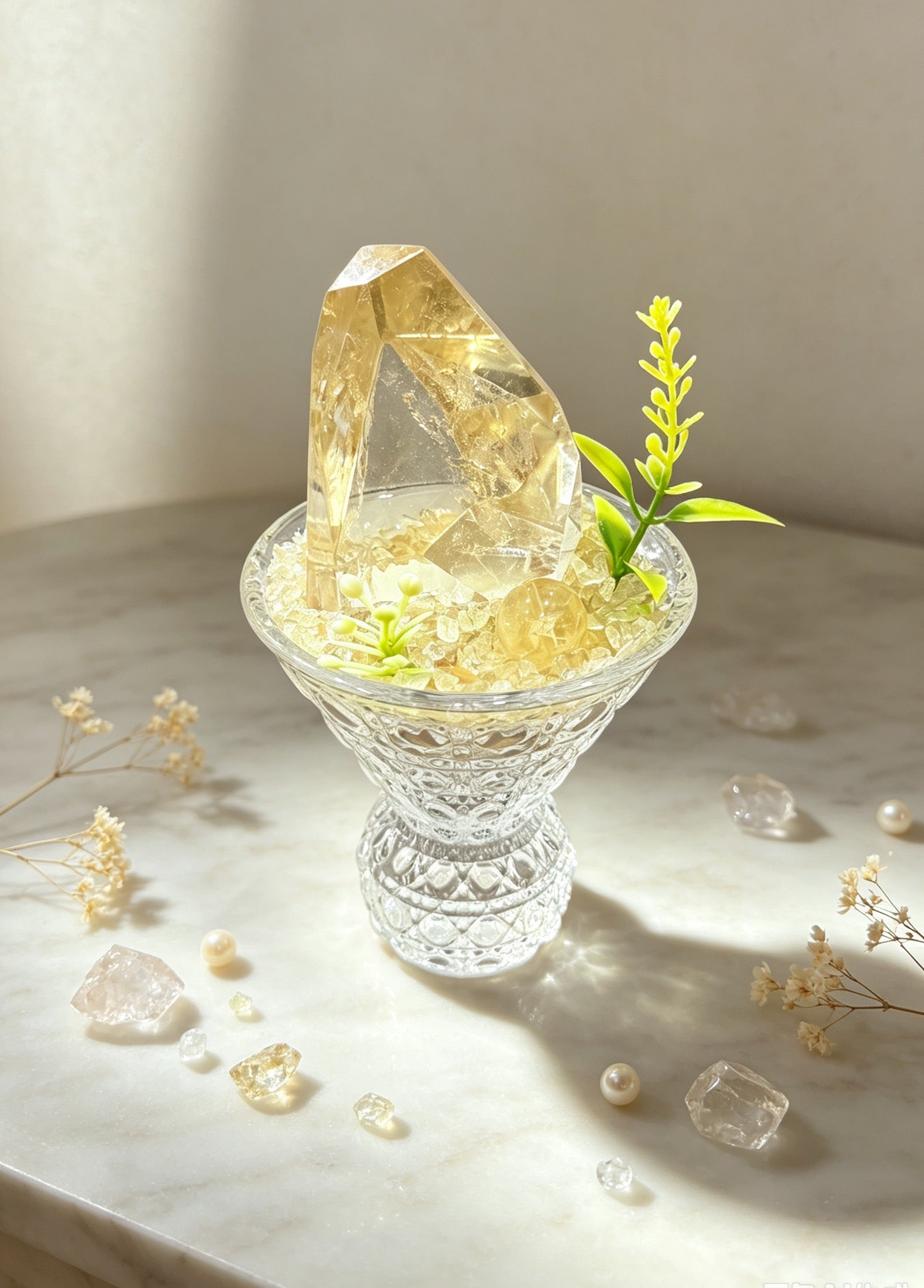 PX12 Natural Dark Yellow Quartz Mineral Potted Plant Office Decor Artificial Flower Pot Gift