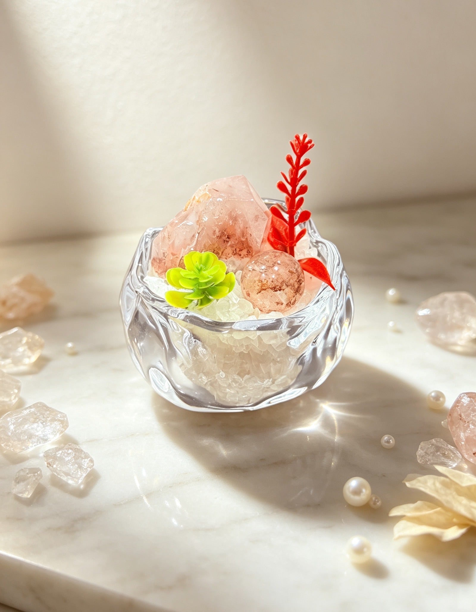 PX14 Natural Red Shadow Mountain Crystal Mineral Potted Plant – Office Gift Ornament, Fake Flower Pot