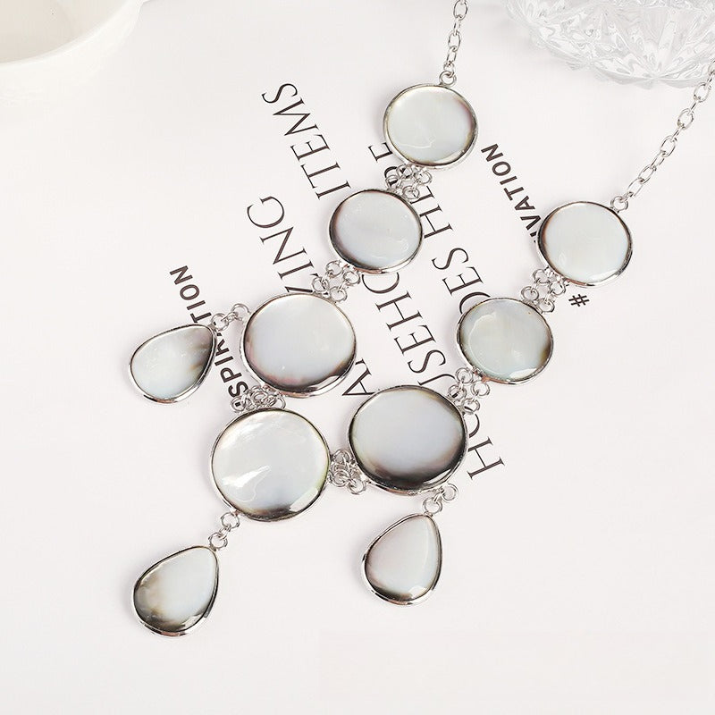 Ocean Queen Natural White Shell Long Necklace for Women, Versatile High-End Look Collarbone Chain, Copper Silver-Plated Jewelry Wholesale