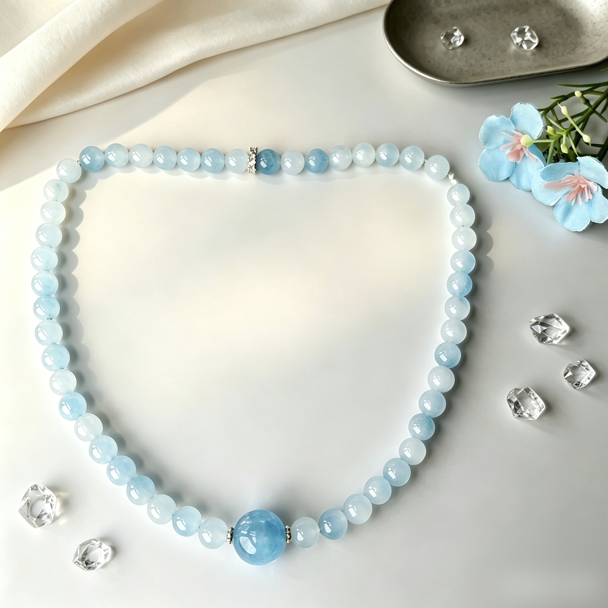 Pure Natural Crystal Aquamarine  Bracelet Long Bracelet
