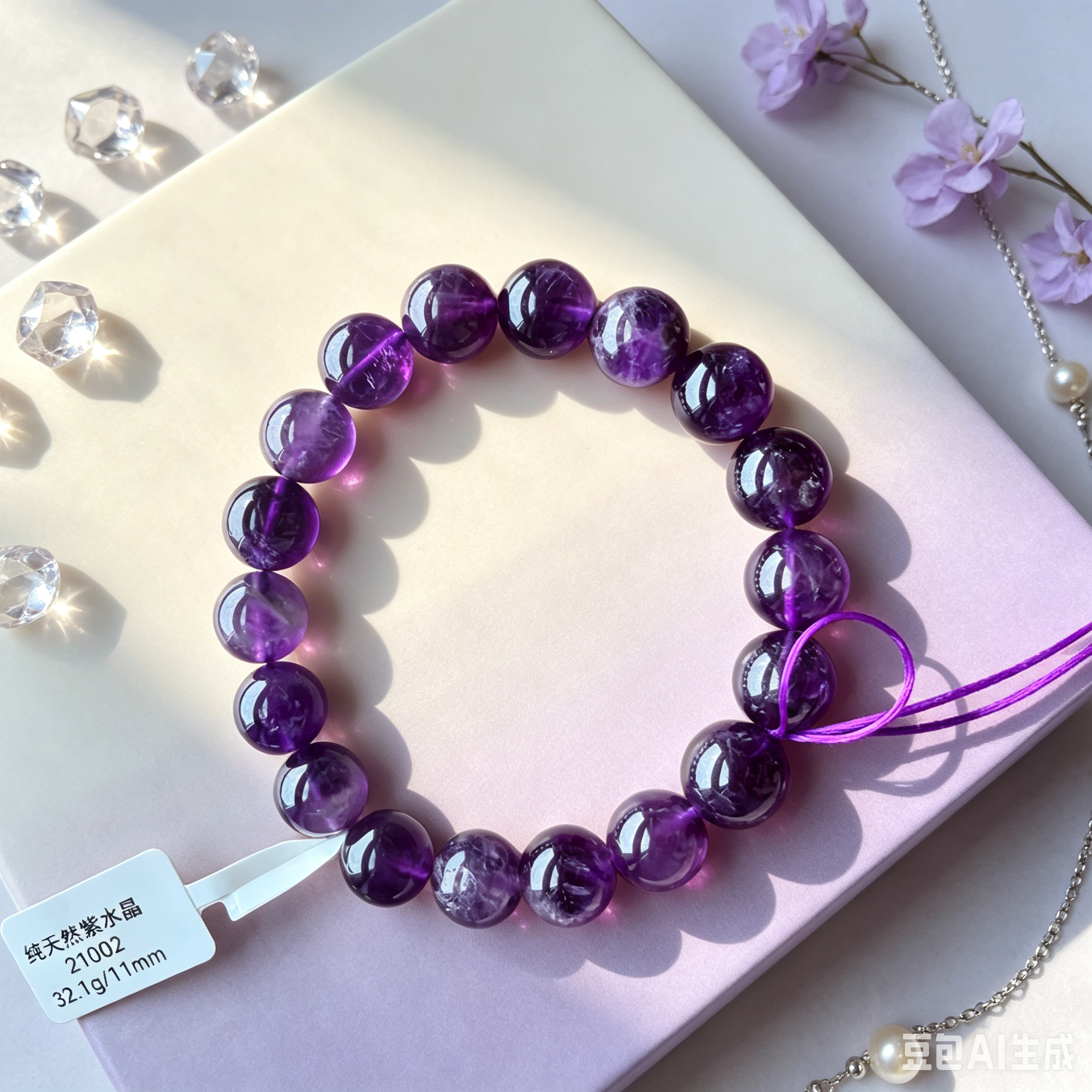 Pure Natural Crystal Amethyst Bracelet Deep Purple
