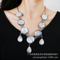 Ocean Queen Natural White Shell Long Necklace for Women, Versatile High-End Look Collarbone Chain, Copper Silver-Plated Jewelry Wholesale