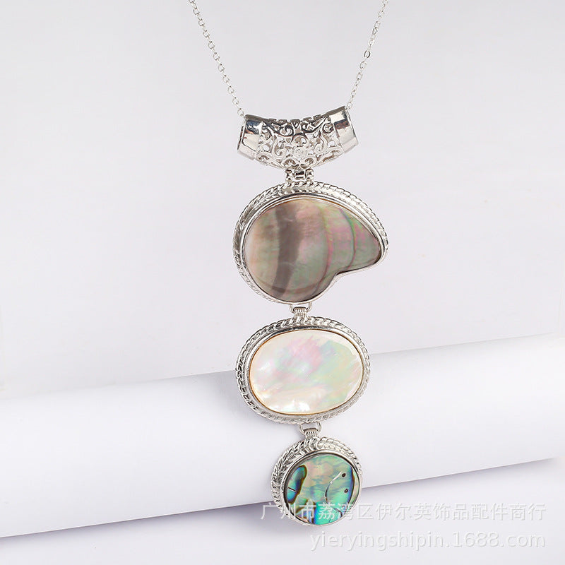 Natural Abalone Vintage Oval Fashion Colorful Shell Round Pendant Gourd-Shaped White Shell Collarbone Necklace