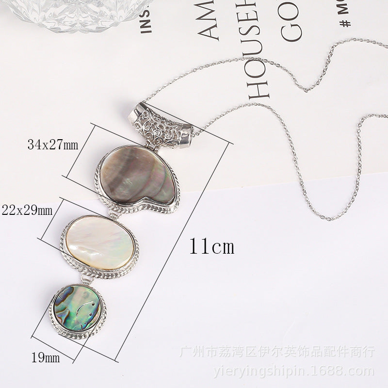 Natural Abalone Vintage Oval Fashion Colorful Shell Round Pendant Gourd-Shaped White Shell Collarbone Necklace