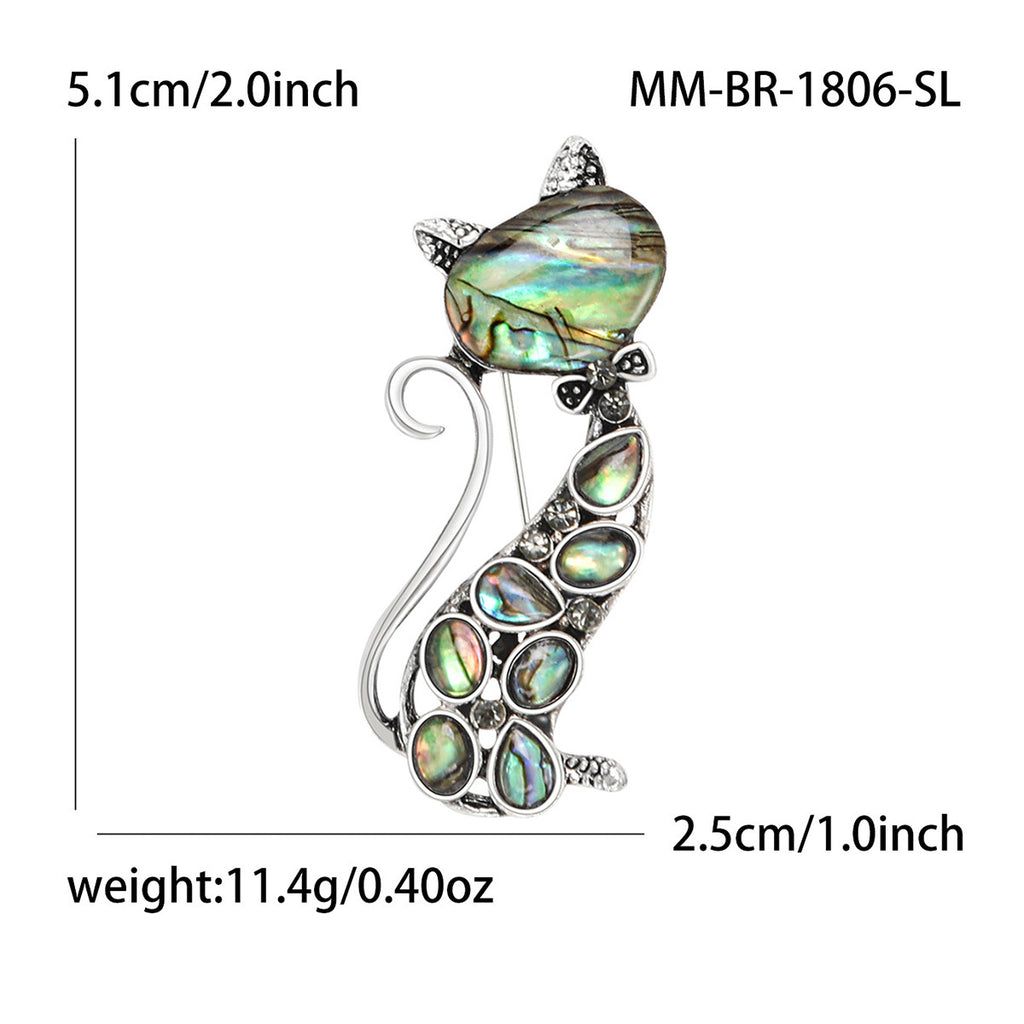 Natural Abalone Shell Series Brooch, Fashionable and Versatile Cute Cat Pin, In Stock