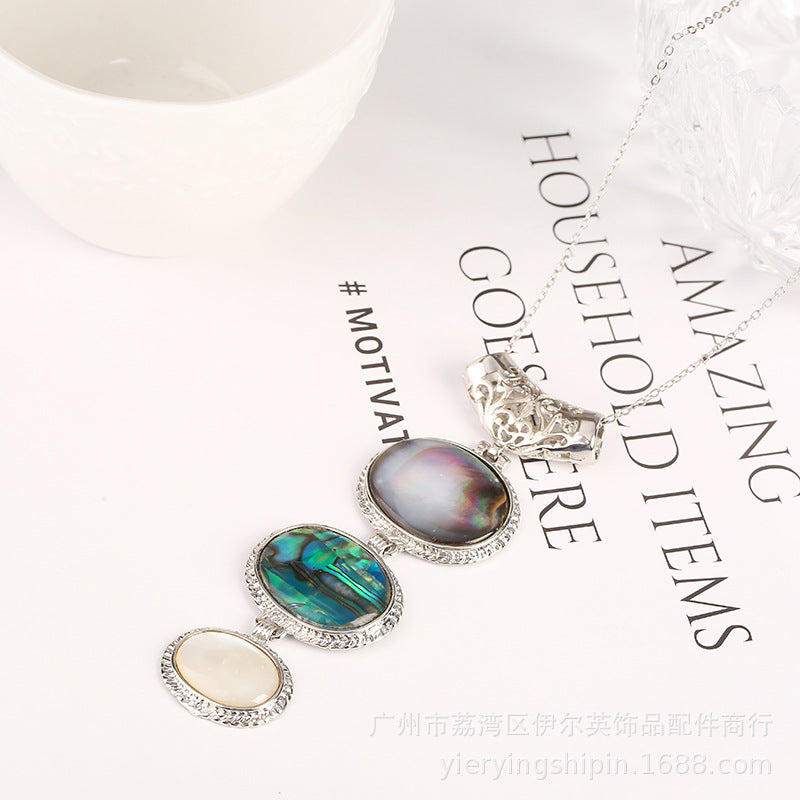 Ocean Lover Oval Shell Pendant Jewelry Abalone Shell Alloy Holder Fashionable Eye-Catching Accessory