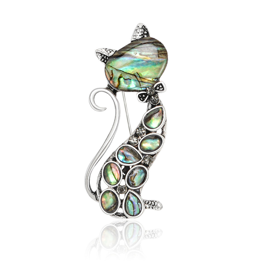 Natural Abalone Shell Series Brooch, Fashionable and Versatile Cute Cat Pin, In Stock