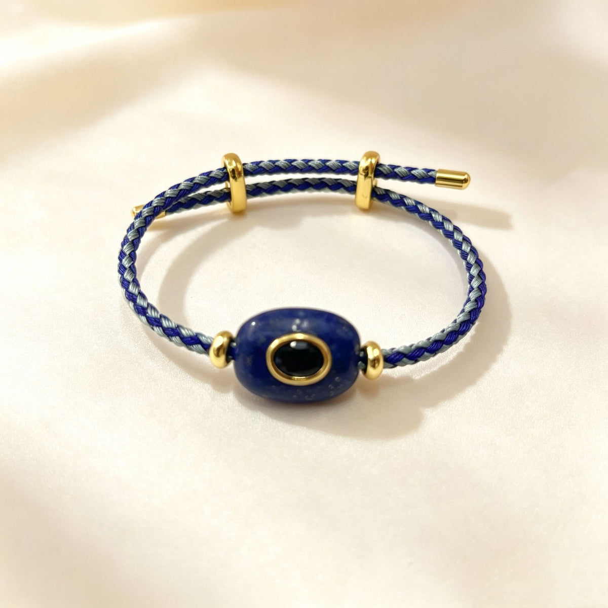 Hand-woven adjustable bracelet featuring crystals, gemstones, and gold threads—a colorful, mood-boosting accessory.