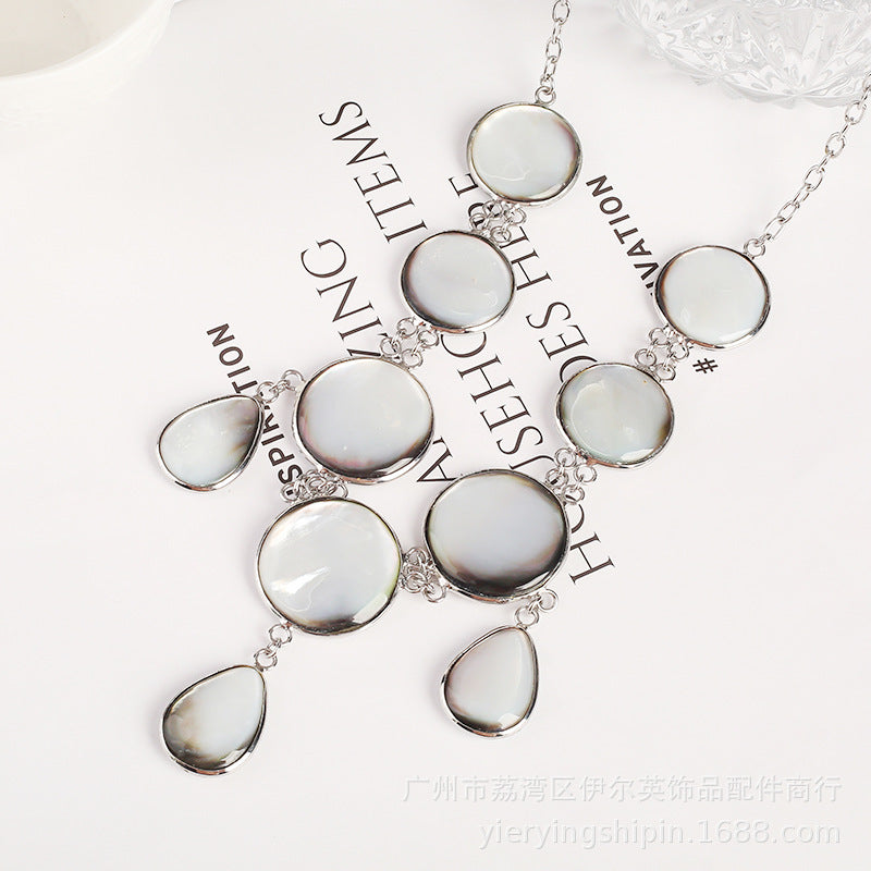 Ocean Queen Natural White Shell Long Necklace for Women, Versatile High-End Look Collarbone Chain, Copper Silver-Plated Jewelry Wholesale