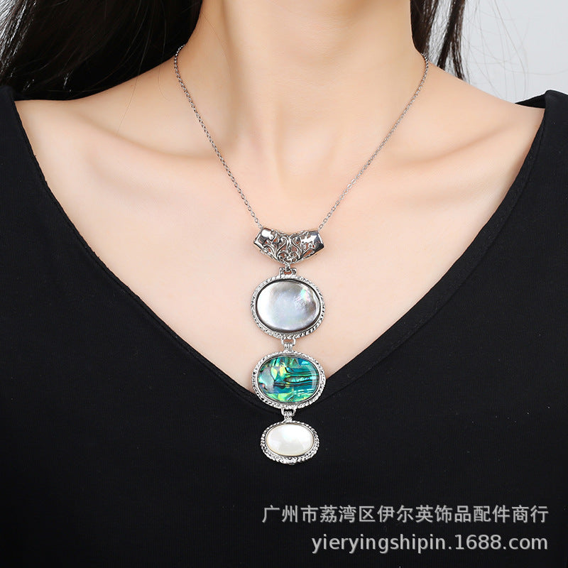 Ocean Lover Oval Shell Pendant Jewelry Abalone Shell Alloy Holder Fashionable Eye-Catching Accessory