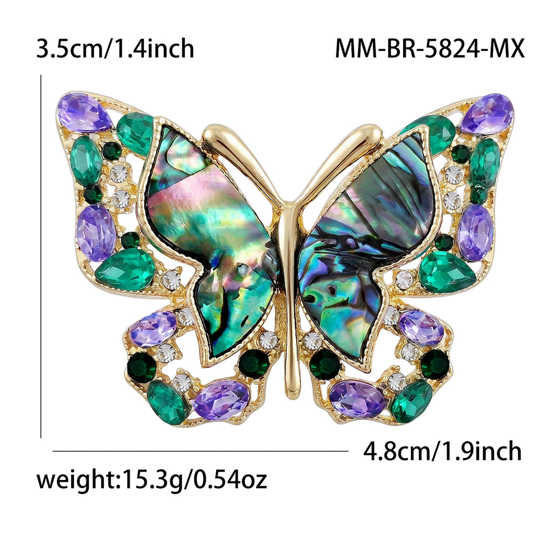 Fashion Alloy Abalone Shell Butterfly Brooch, Versatile and Elegant Ladies' Clothing Pin: BR5824