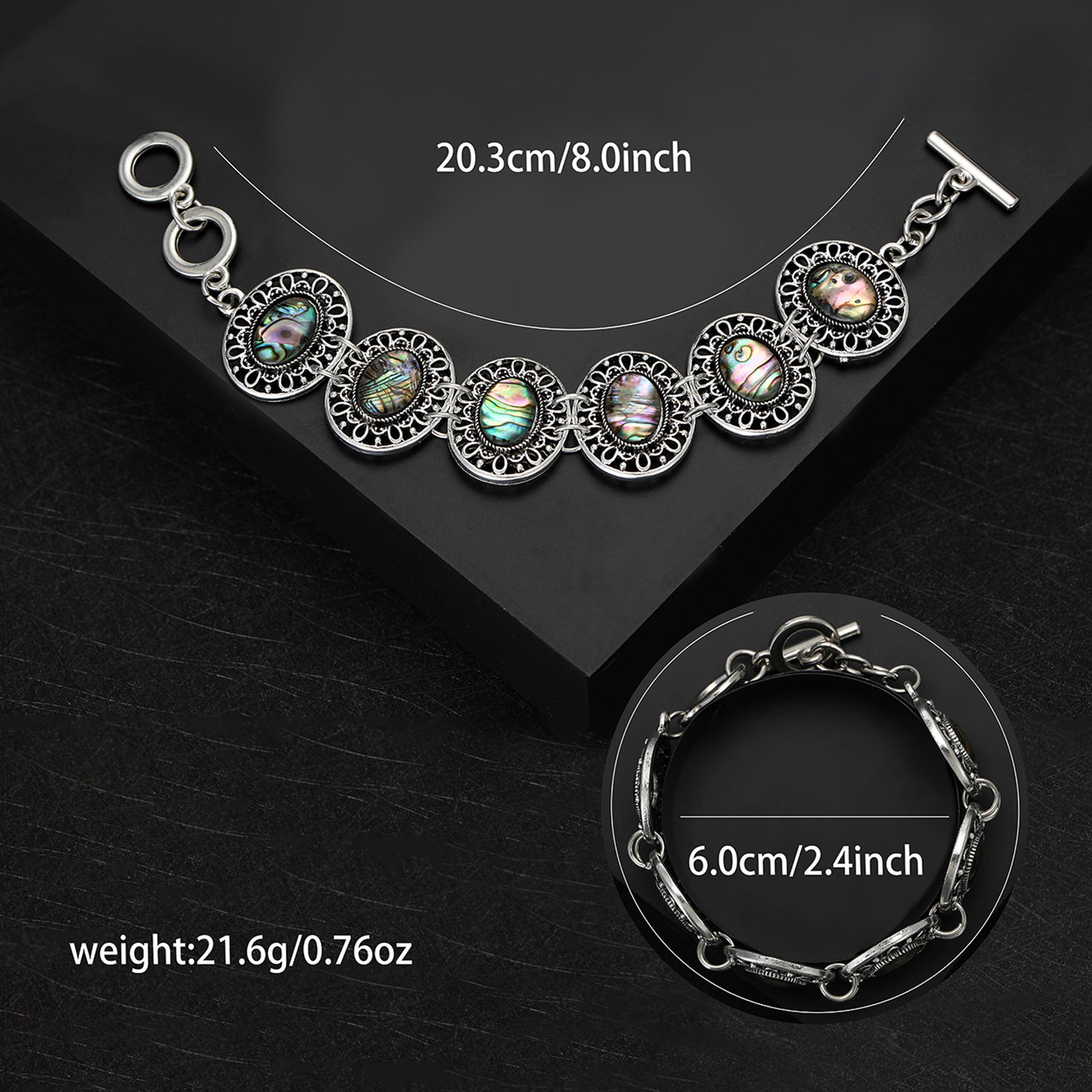 Luxurious palace-style personality alloy vintage abalone shell bracelet fashionable accessory