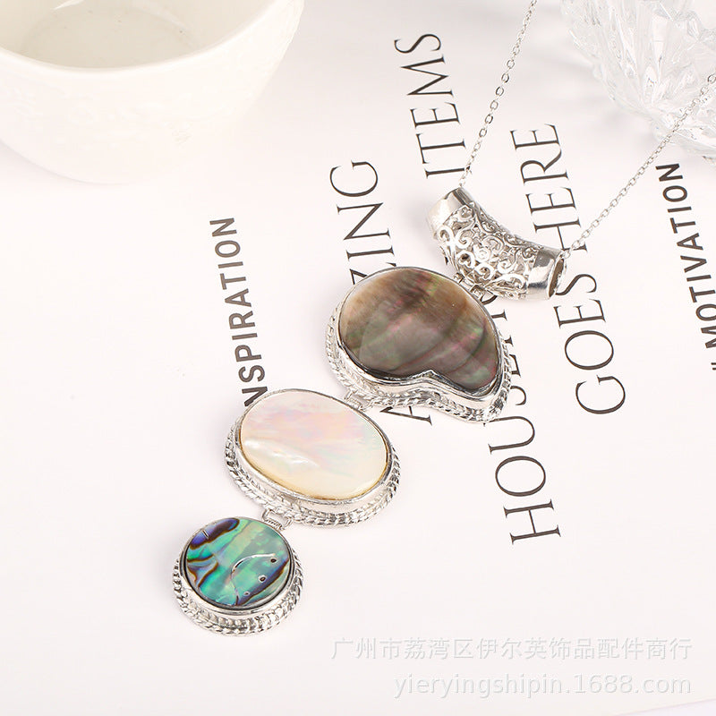 Natural Abalone Vintage Oval Fashion Colorful Shell Round Pendant Gourd-Shaped White Shell Collarbone Necklace
