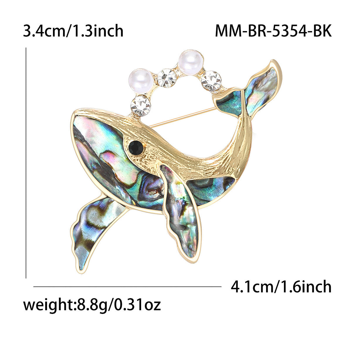 High-end fashion rhinestone abalone shell whale brooch, a cute and stylish accessory for both men and women
