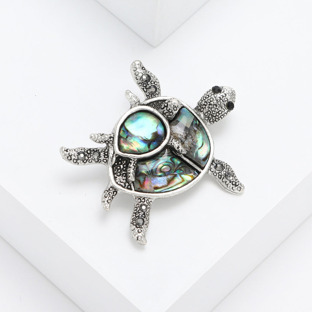 New Turtle Pin Brooch, Electroplated Antique Silver Animal Brooch