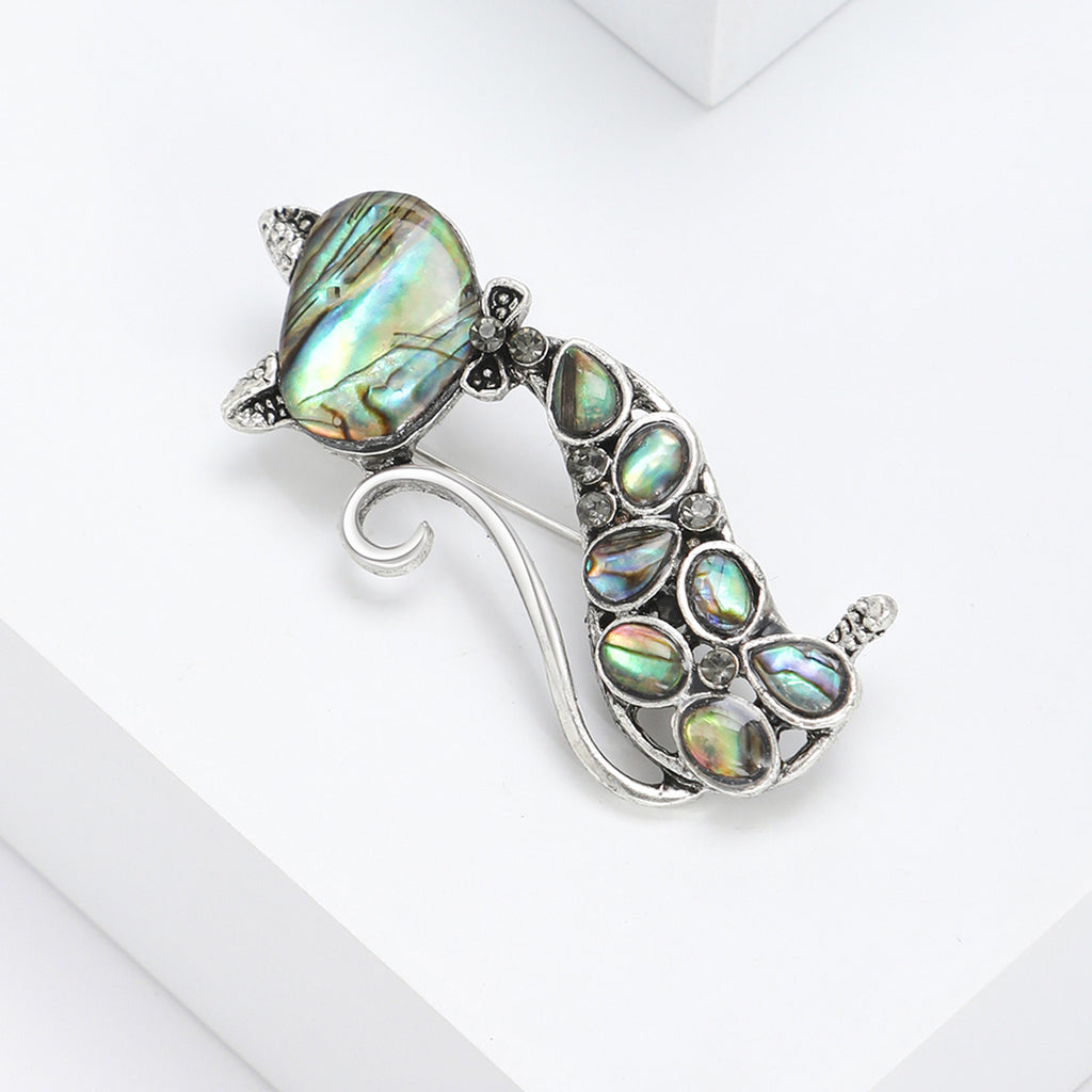 Natural Abalone Shell Series Brooch, Fashionable and Versatile Cute Cat Pin, In Stock