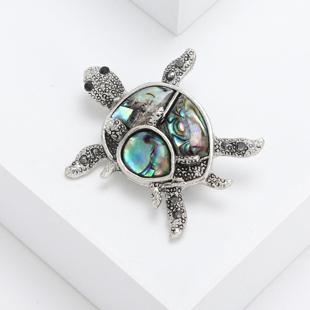 New Turtle Pin Brooch, Electroplated Antique Silver Animal Brooch