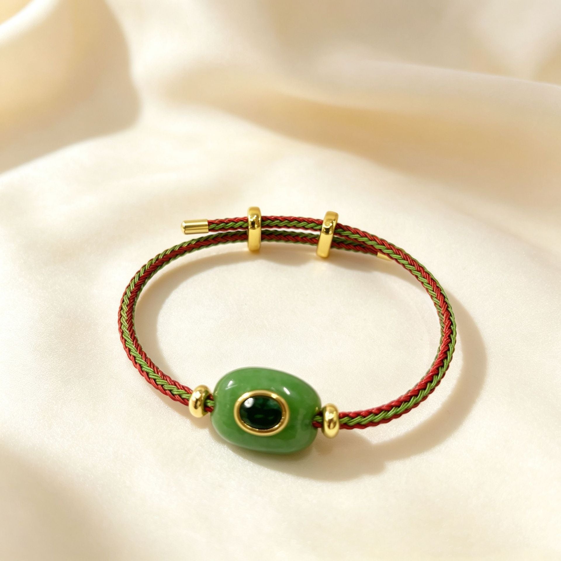 Hand-woven adjustable bracelet featuring crystals, gemstones, and gold threads—a colorful, mood-boosting accessory.