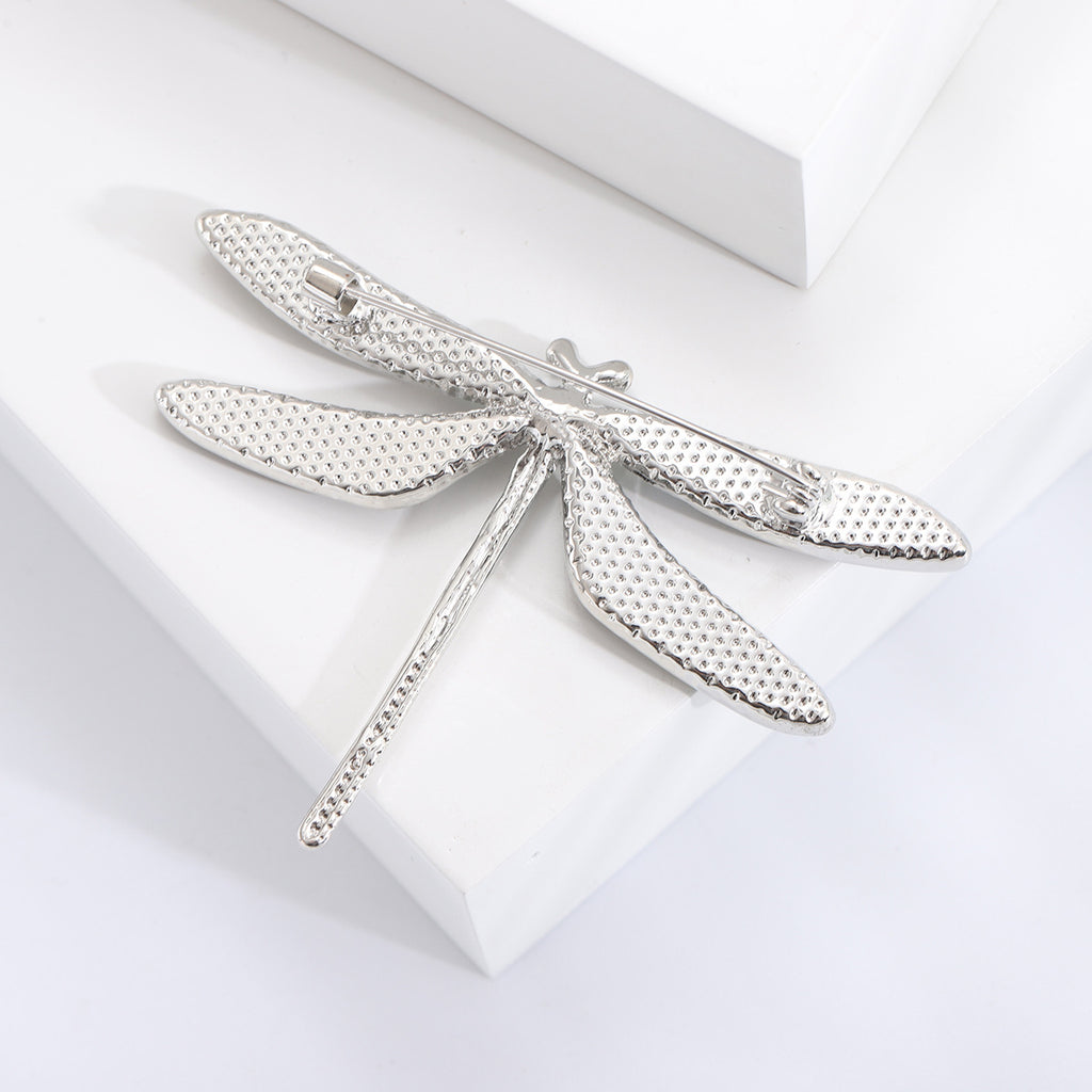 Retro Art Dragonfly Brooch Alloy Emerald Shell Pin for Suits, Coats, and Jackets