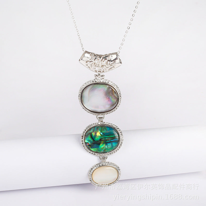 Ocean Lover Oval Shell Pendant Jewelry Abalone Shell Alloy Holder Fashionable Eye-Catching Accessory