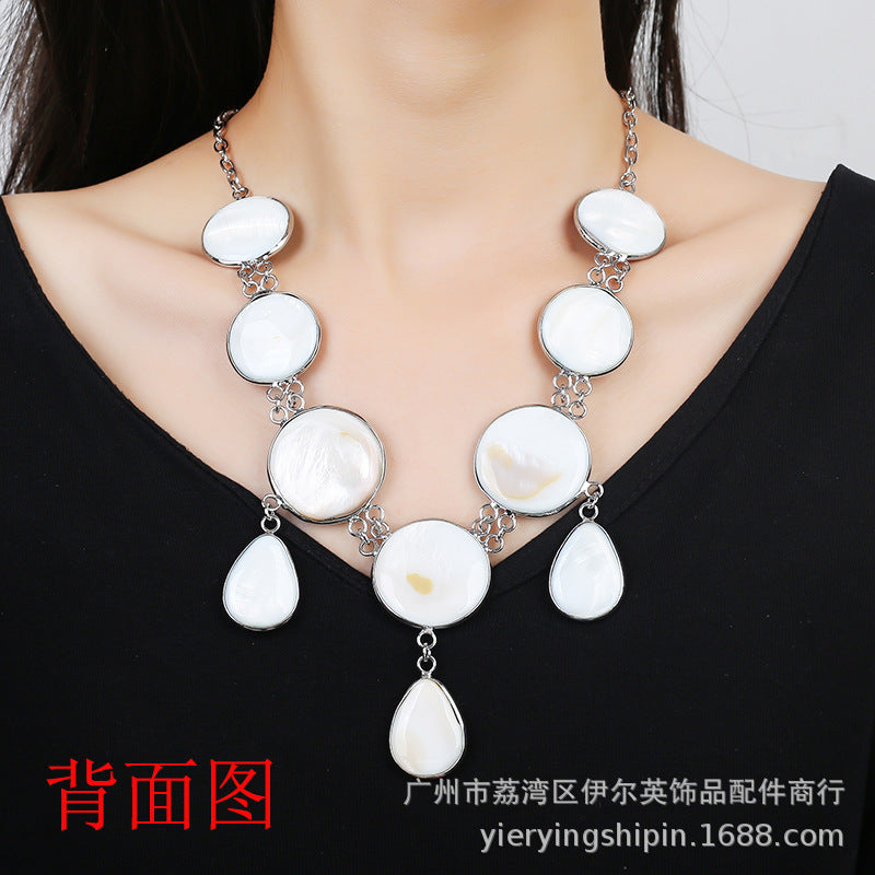 Ocean Queen Natural White Shell Long Necklace for Women, Versatile High-End Look Collarbone Chain, Copper Silver-Plated Jewelry Wholesale