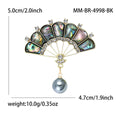 Classical Elegant Mother-of-Pearl Fan Brooch with Rhinestones and Abalone Shell, Graceful and Stylish Women's Accessory BR4998