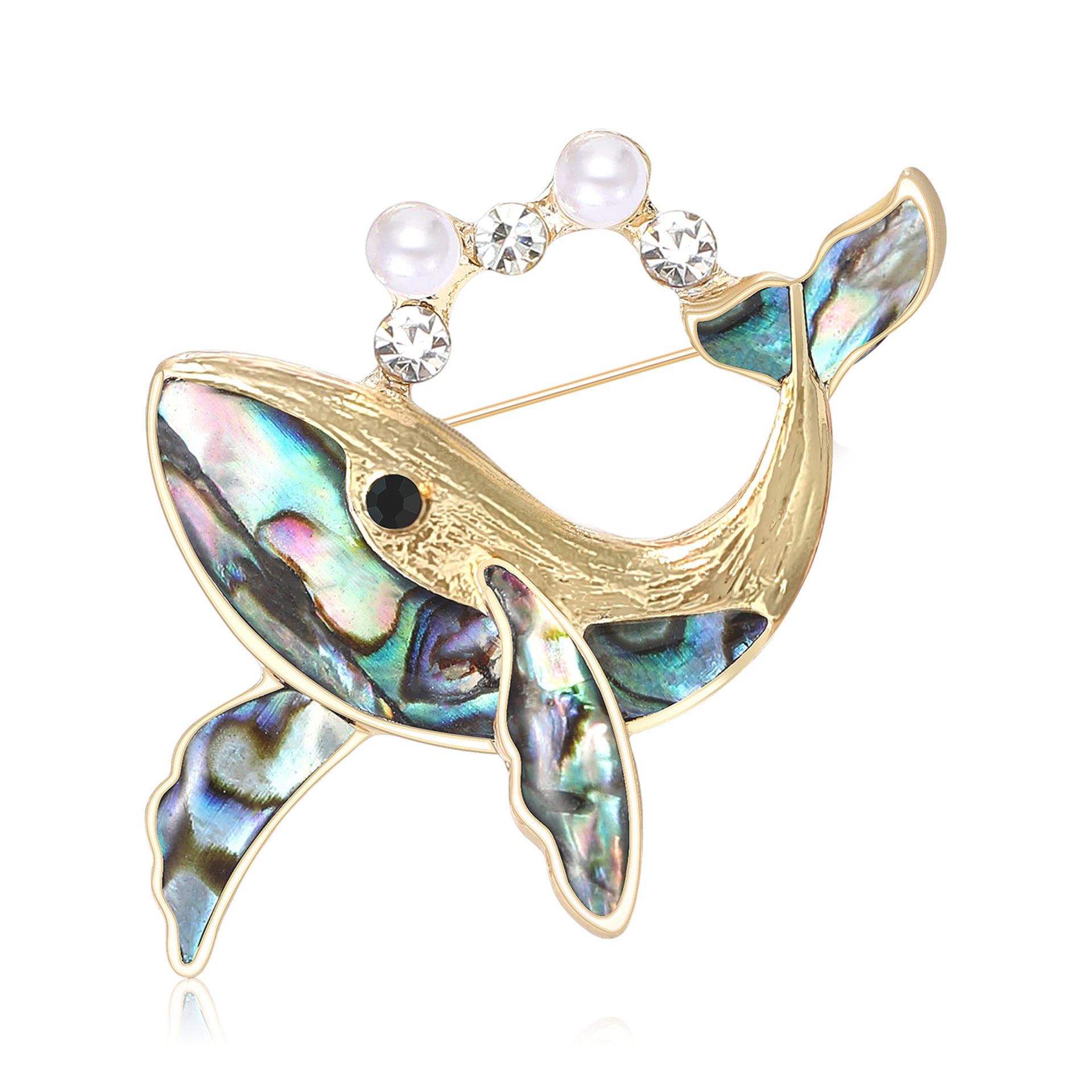 High-end fashion rhinestone abalone shell whale brooch, a cute and stylish accessory for both men and women