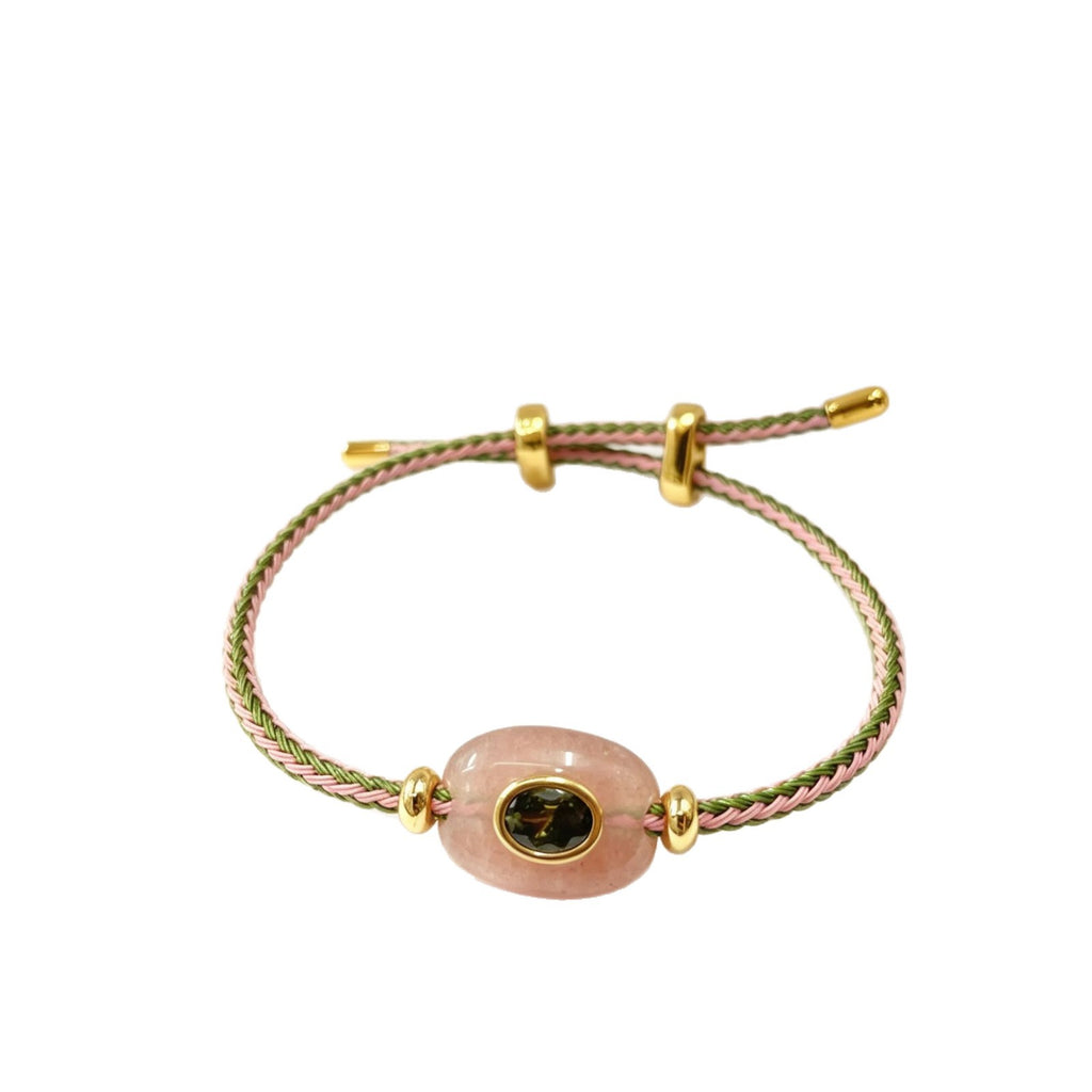 Hand-woven adjustable bracelet featuring crystals, gemstones, and gold threads—a colorful, mood-boosting accessory.