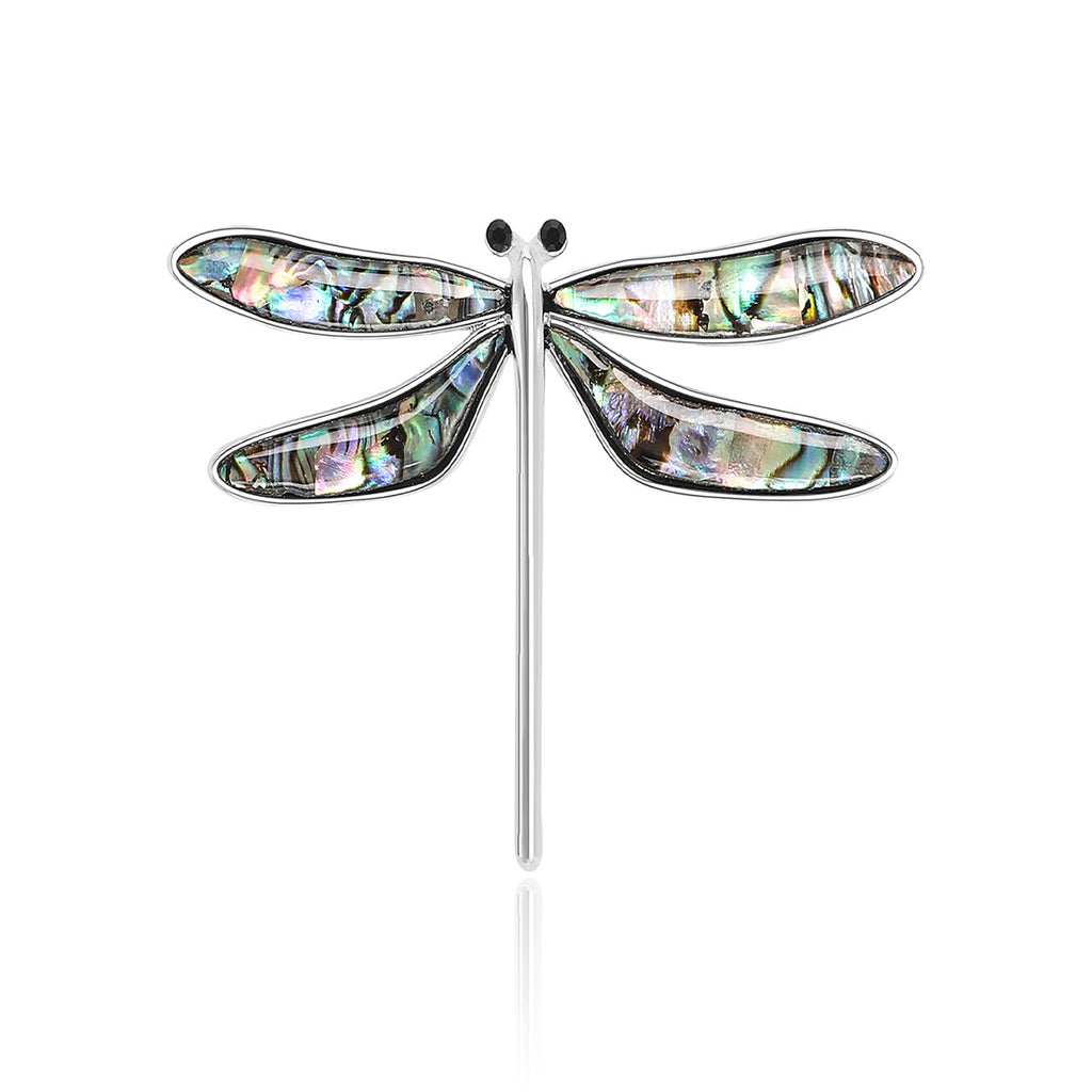 Retro Art Dragonfly Brooch Alloy Emerald Shell Pin for Suits, Coats, and Jackets