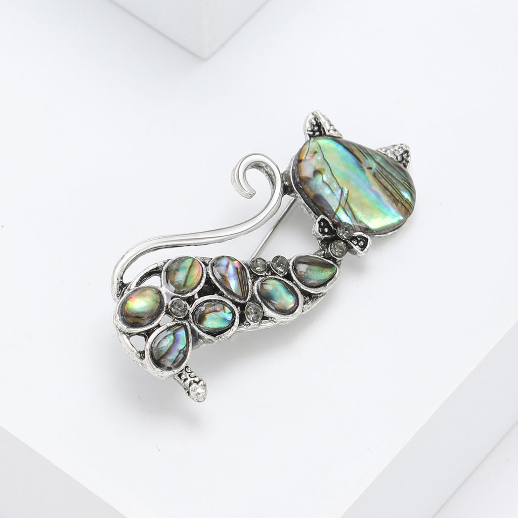 Natural Abalone Shell Series Brooch, Fashionable and Versatile Cute Cat Pin, In Stock