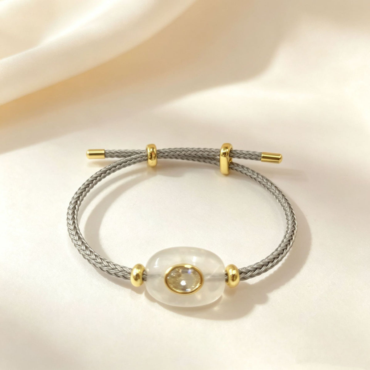 Hand-woven adjustable bracelet featuring crystals, gemstones, and gold threads—a colorful, mood-boosting accessory.