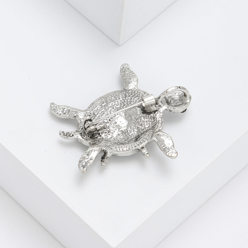 New Turtle Pin Brooch, Electroplated Antique Silver Animal Brooch