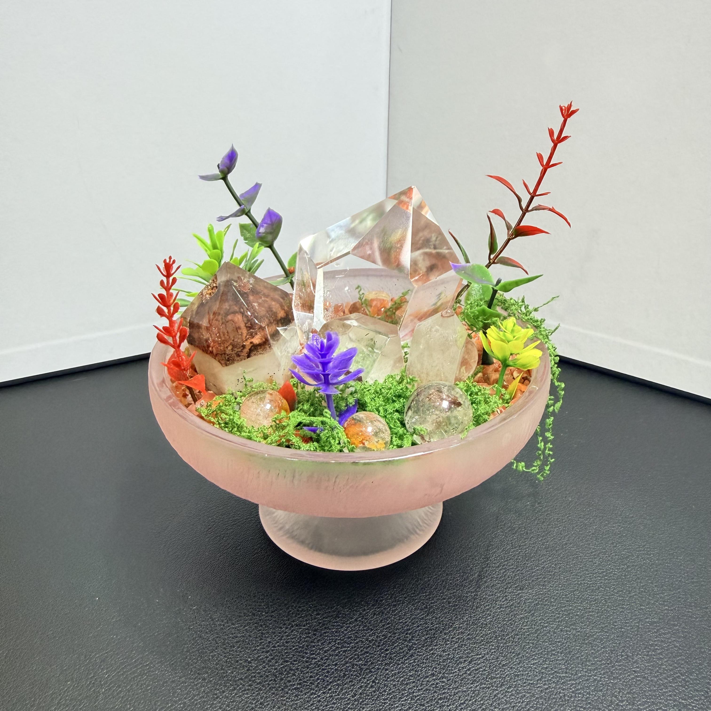 [Plant 2]All-natural Crystal Potted Plant DIY With Clear Quartz and Red Phantom Quartz